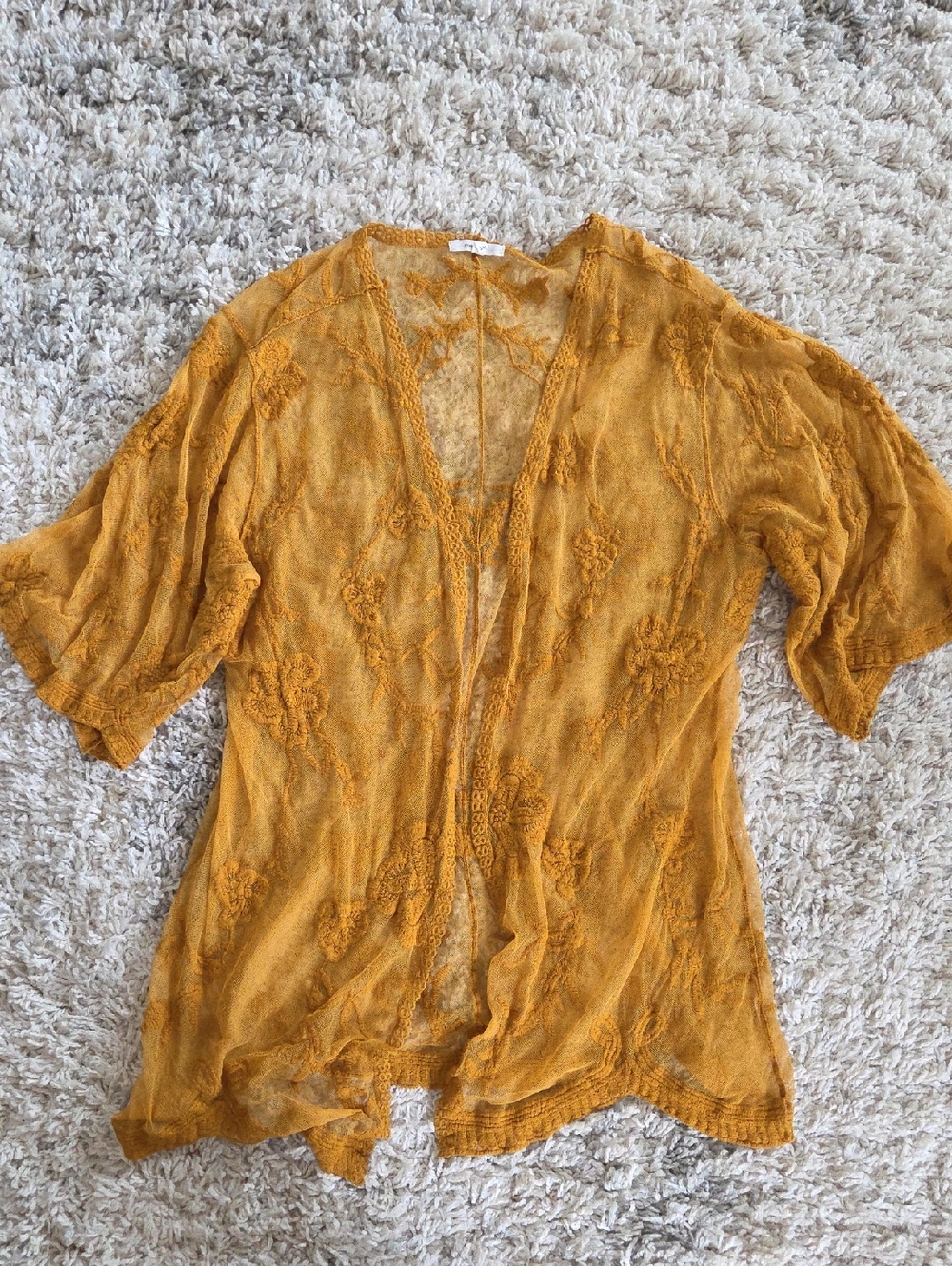 Maurices Mustard Lace-Embroidered Open Front Tunic